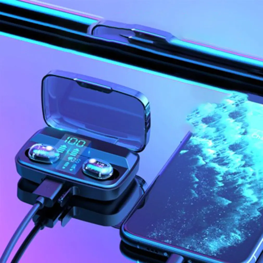 Wireless Headset 5 0 Led Digital Display Sports Earphones Fashion Headphones Transparent Private Mode Charging Compartment
