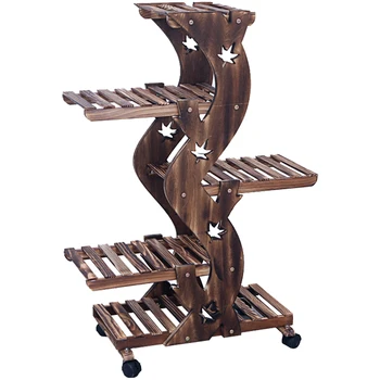 

Flower Stand Solid Wood Combination Living Room Balcony Fleshy Multi-layer European Pastoral Mobile Floor Simple Modern Pot Rack