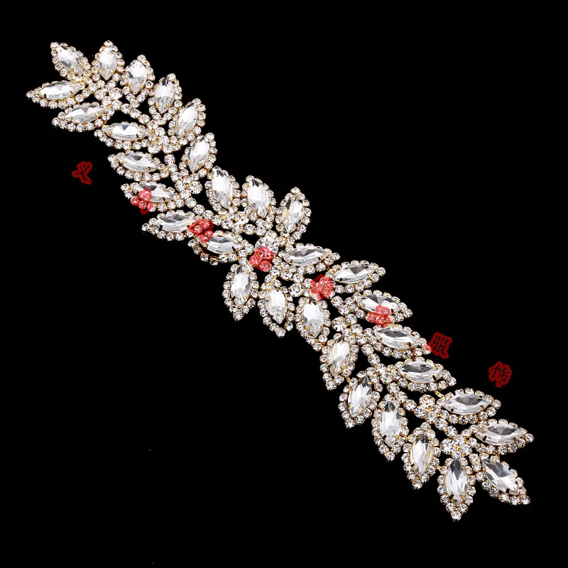 5x24cm Crystal Rhinestone Applique Accessory Sew On Crystals Stones for Clothes Wedding decoration art crafts - Color: Gold Clear