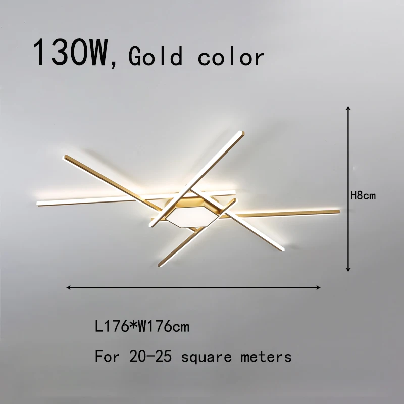 Современный светодиодный потолочный светильник с дистанционным затемнением, алюминиевые обеденные светильники для гостиной, спальни, золотой блеск - Цвет корпуса: 6 Arms 130W
