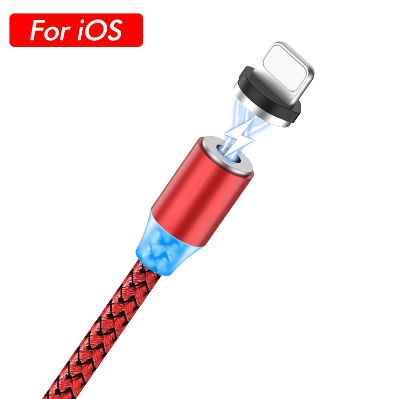 Магнитный usb-кабель ROCK для быстрой зарядки, кабель Micro USB C type C, зарядное устройство для Xiaomi Redmi Note 8, iPhone XR, samsung S9, huawei, 1 м, 2 м - Цвет: Red For iPhone