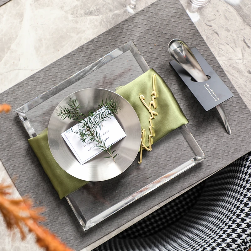 Modern Stainless Steel Transparent Square Crystal Tray Tableware Set 1