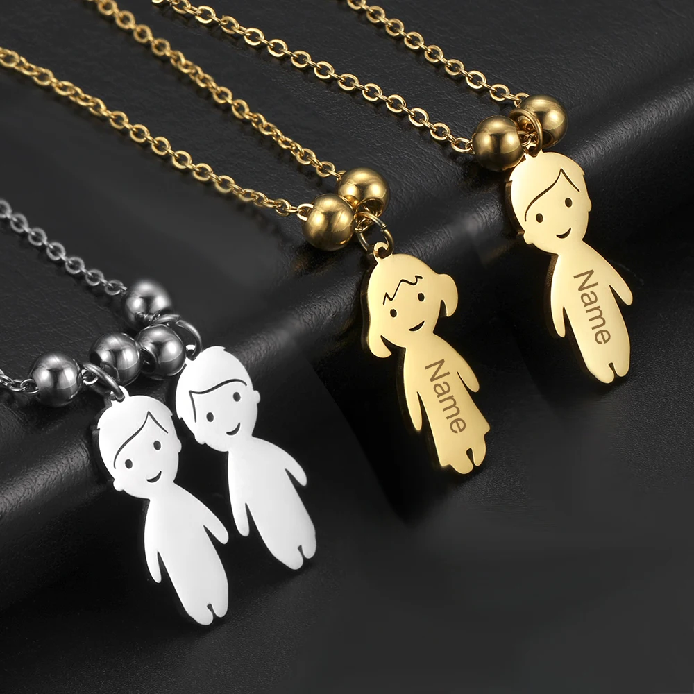 Personalized Pendant Necklace Name Date Child Family Gift Jewelry Engraved Custom Stainless Steel Gold Color Boy Girl Kid Women | Украшения