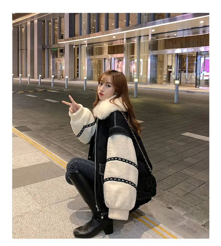 ALABIFU пальто из искусственного меха Осень-Зима Женская модная Корейская одежда теплая куртка из искусственного меха ягненка зимняя женская куртка