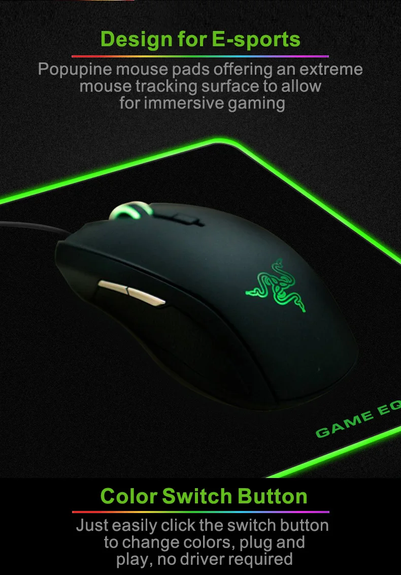 Popu Pine игровой коврик для мыши большой RGB коврик для мыши 12 видов световых режимов отображения компьютерная коврик для мыши m-xl размеры нескользящая Коврик для мыши