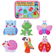 Puzzle animaux en bois pour tout petits, jouet éducatif Montessori, 6 pièces, développement de la motricité Fine, apprentissage préscolaire