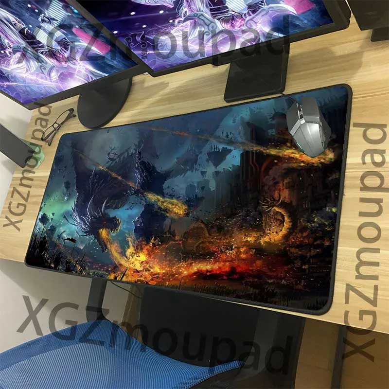  XGZ Animal Evil Destruction Dragon Custom Large Mouse Pad Black Lock Edge Home Computer Desk Mat No