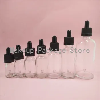 

2/10pcs 5/10/15/20/30/50/100ml Transparent Glass Essential Oil Bottle with Black Press Screw Dropper Cover Refillable Container