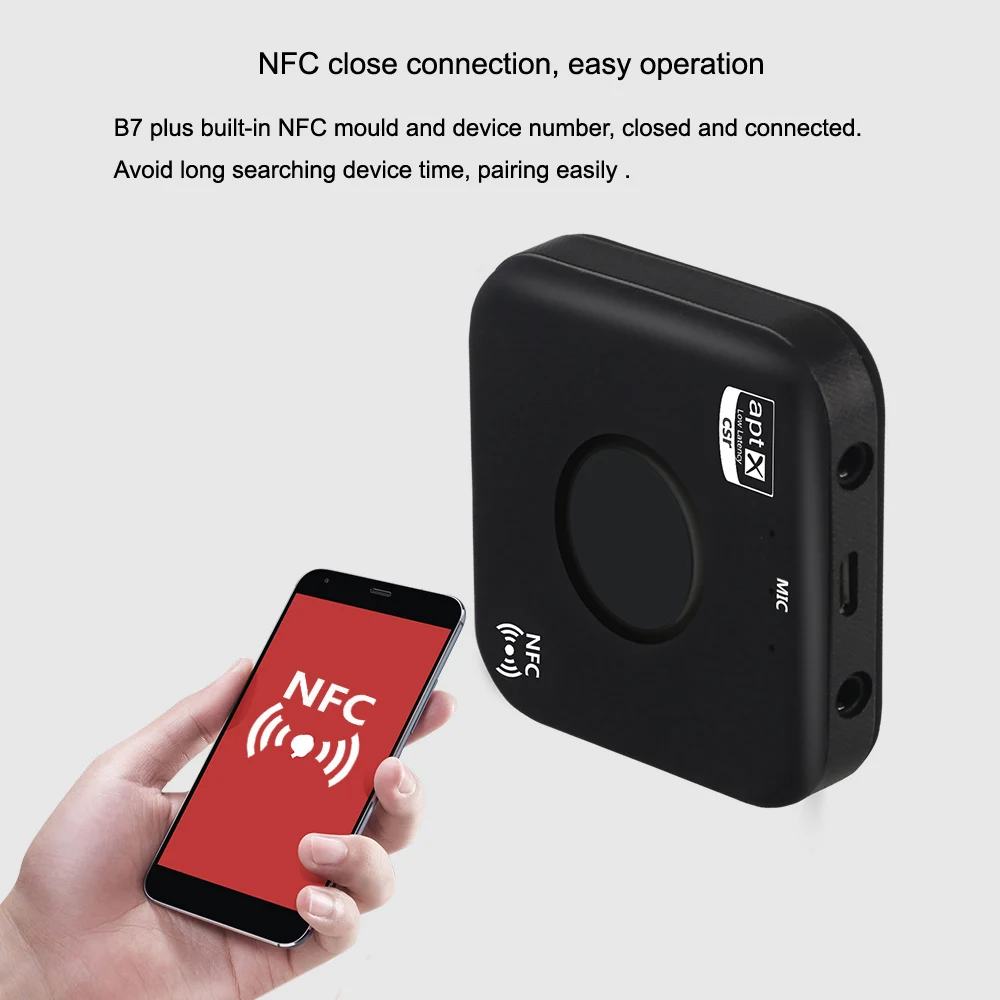 B7 плюс Bluetooth 4,2 приемник Беспроводной аудио приемник APT-X NFC CVC6.0 адаптер Встроенный микрофон двойной AUX out для динамик для наушников