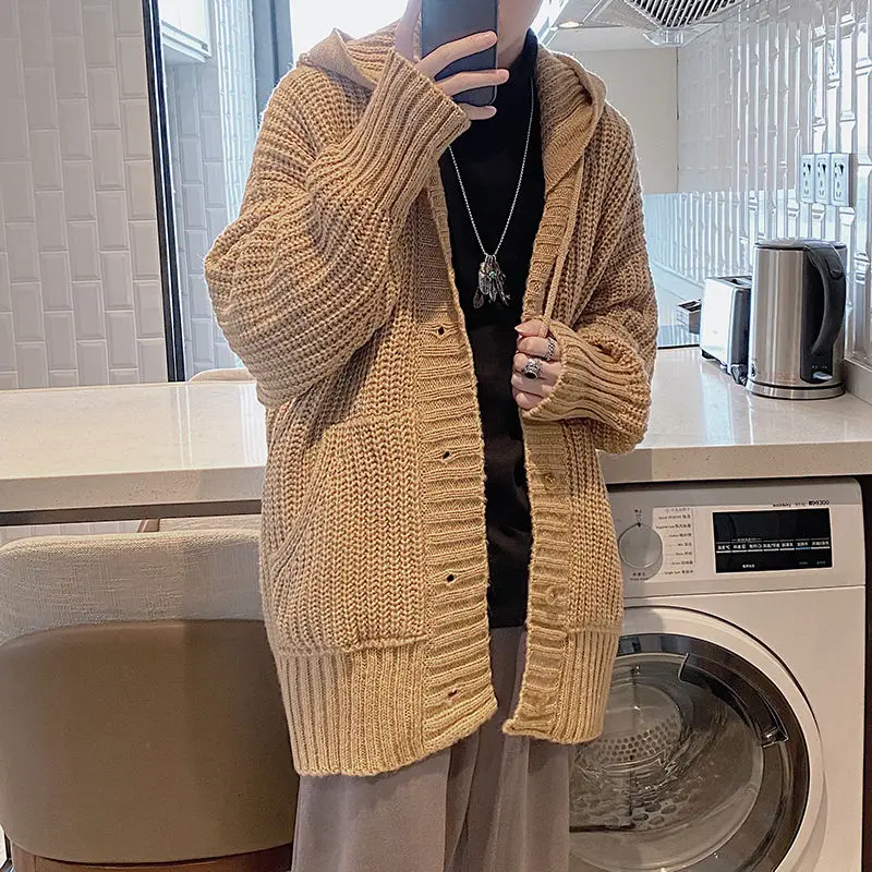 

Winter Thick Cardigan Men's Warm Fashion Casual Hooded Sweater Coat Men Loose Korean Knitting Sweaters Jacket Mens Clothes M-XL