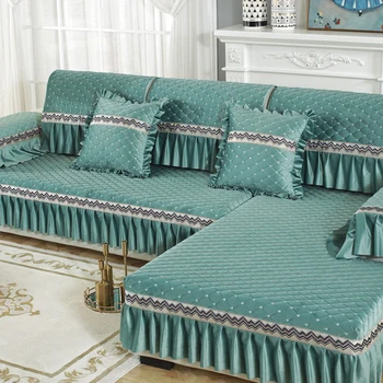 

Multi-size Europe Design Sofa Cover With 8 Colors Plush Slipcover Lace Decoration Luxury Couch Cushion for Living Room 1 Piece