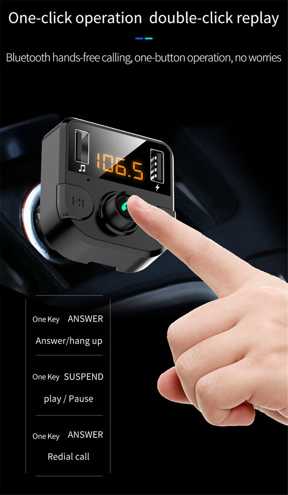 Автомобильный Bluetooth MP3 музыкальный плеер ABS беспроводной Handsfree Мобильный телефон fm-модулятор Радио Bluetooth USB передатчик Черный BT36B