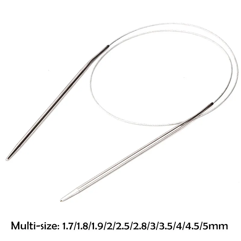 

80cm Stainless Steel Circular Knitting Needles Silver Color Weaving Pins Scarf Sweater Yarn Sewing Needlework Tools Multi-size