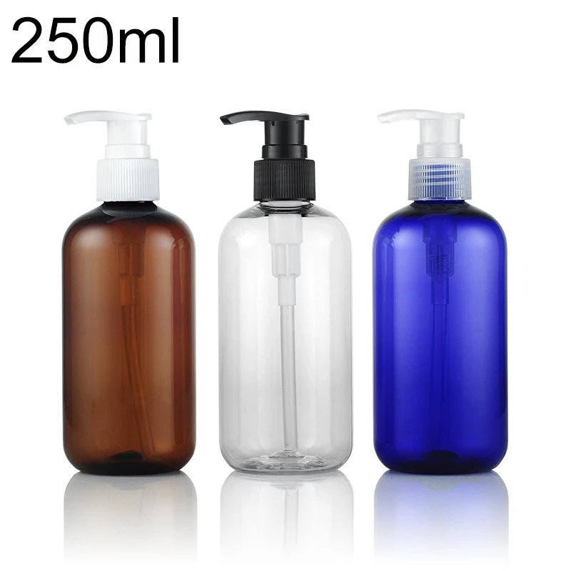 

Free Shipping 250ml Pump Plastic Bottle Cosmetic Makeup Cream Lotion Packaging Shampoo Shower Gel Brown Clear Container