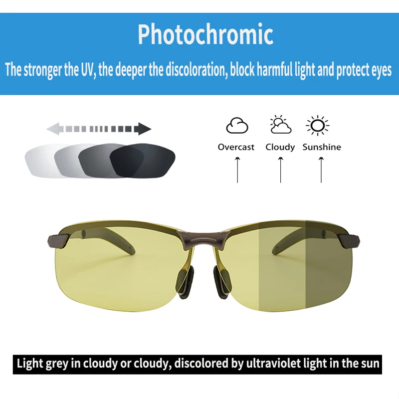 Фотохромные очки ночного видения желтые поляризационные линзы UV400 для вождения