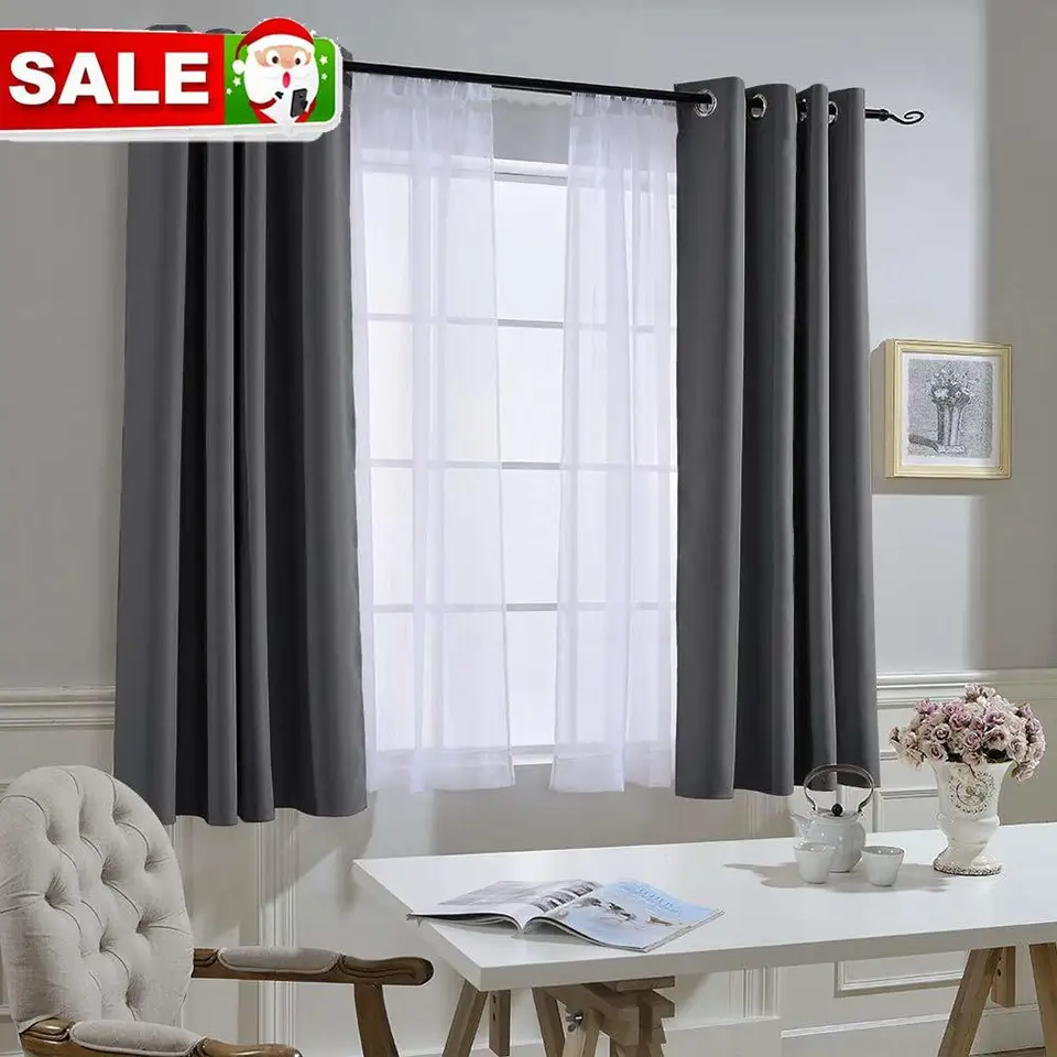 1 Panel Black Room Darkening Curtains Draperies Microfiber Noise