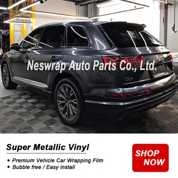 

Premium Gloss Deep Grey Vinyl Wrap Film Super Glossy metallic wrapping film Dark Gray Car Wrap Sticker Bubble free easy install
