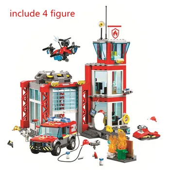 

City Sky Police Fire Station Building Blocks Kit Bricks Classic Model Kids Toys For Children Gift