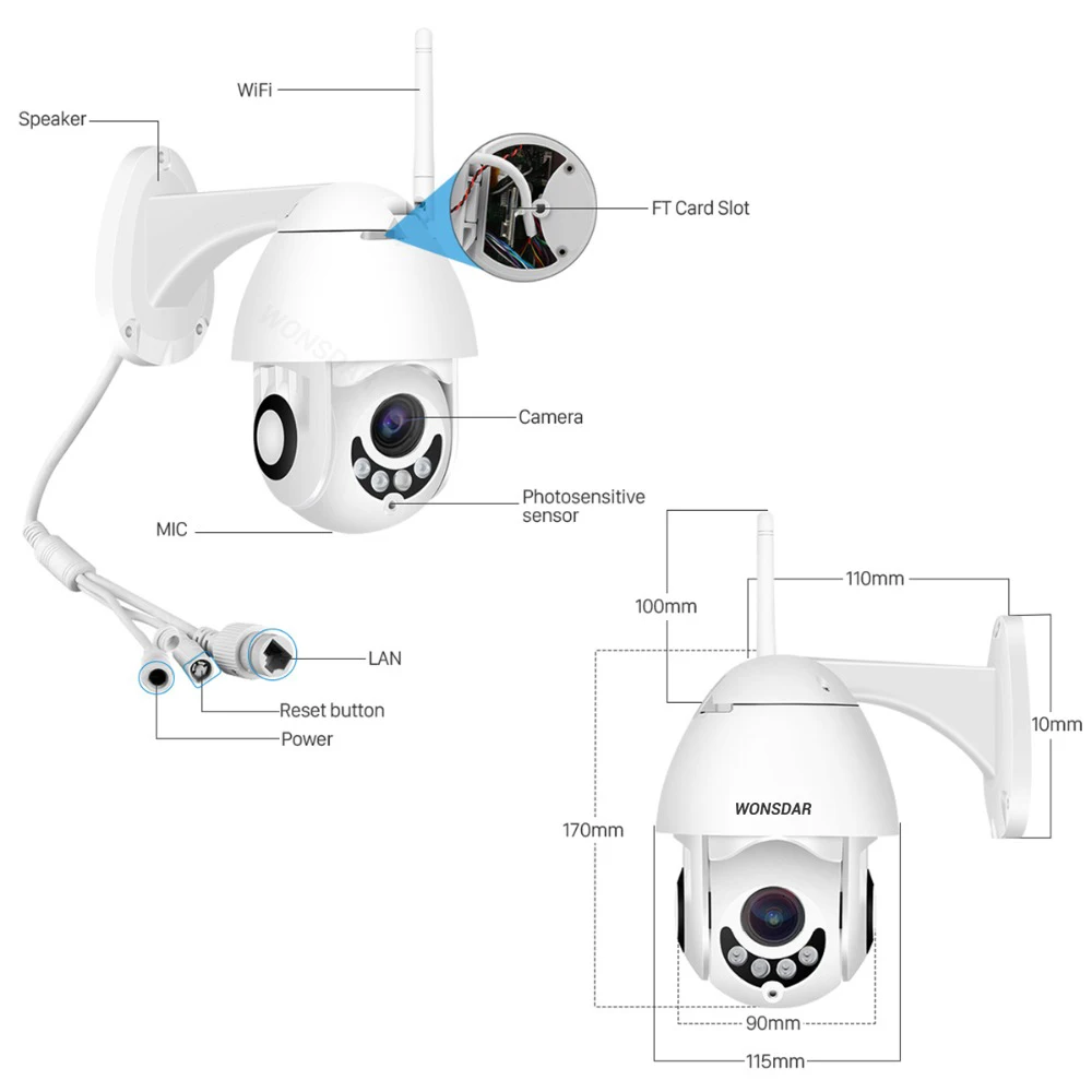 Wonsdar наружная PTZ IP камера 1080P HD IR 30 м панорамирование Двусторонняя аудио камера наблюдения Беспроводная сетевая камера с WiFi 2MP CCTV YooSee