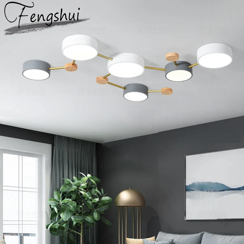 

Modern Iron Acrylic LED Solid Wood Ceiling Lighting Dimmable Ceiling Light Fixture Indoor Deco Living Room Bedroom Bar Luminaire