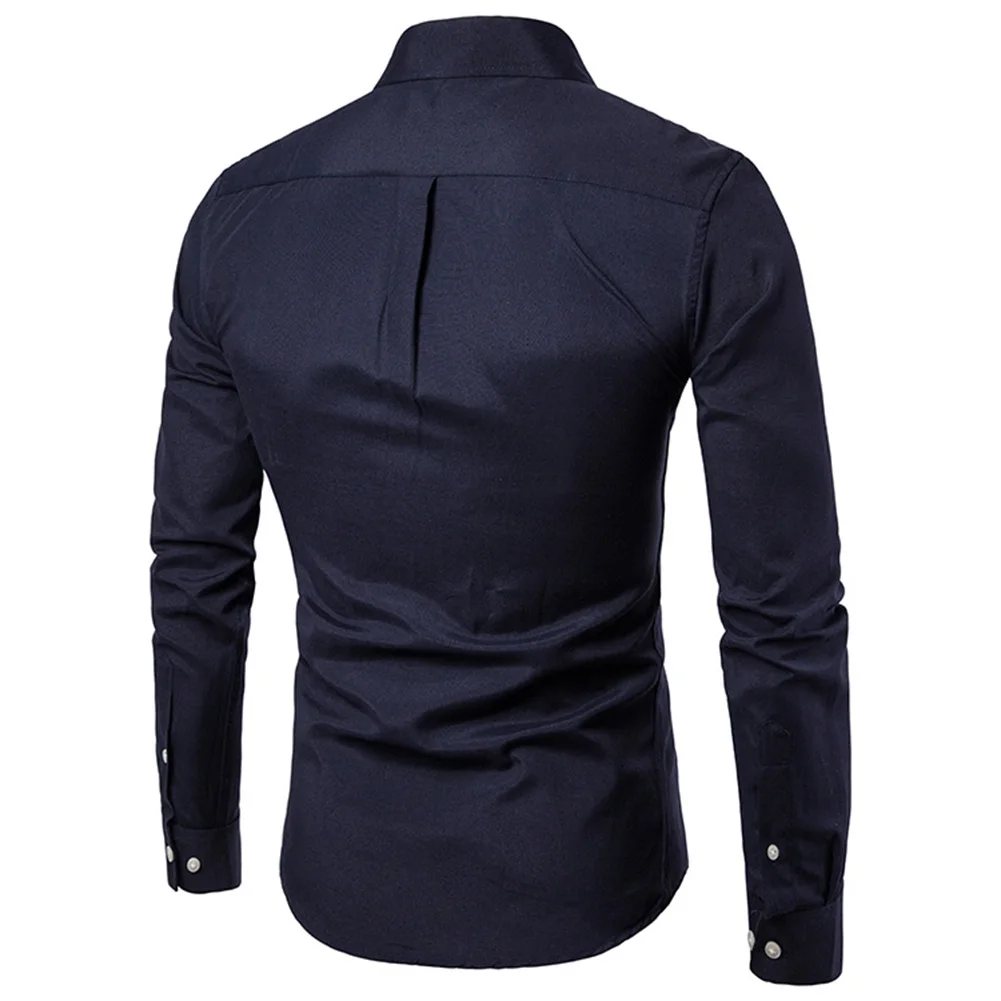 Весенняя официальная рубашка с длинным рукавом для мужчин, однотонная тонкая Базовая рубашка с отложным воротником, деловая одежда, рубашки Camisas Masculina camisas hombre