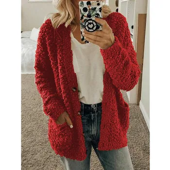 

Allyzozo Women Autumn Winter Buttons Pockets Cardigans Streetwear Warm Casual Cotton Red Cardigan Clothing Plus Size 5XL
