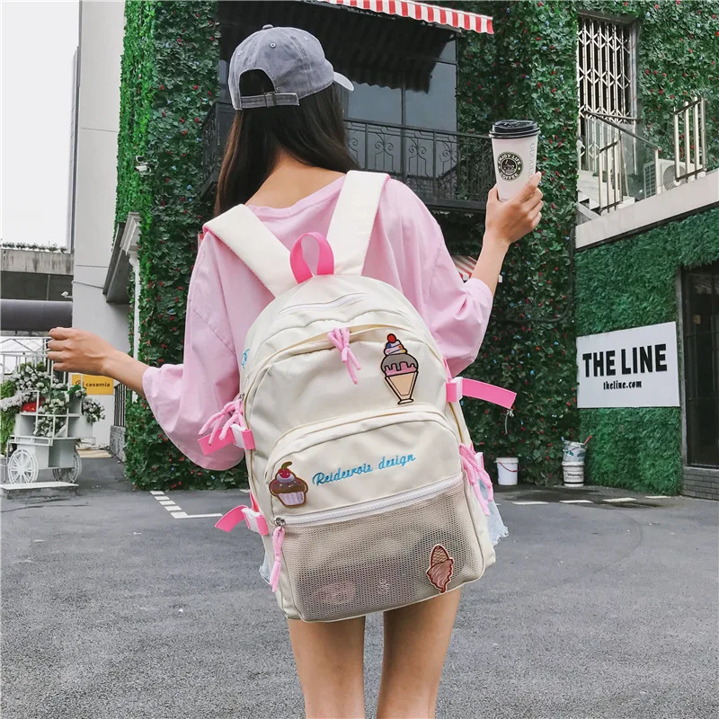 

Harajuku Kawaii Embroidered Canvas Women's Backpack Large Capacity School Bags for Girls Cute Travel Backpack Pink Bag Mochila