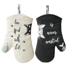 Кухонные утолщенные термостойкие рукавицы для духовки, белые, черные, кошачьи перчатки для приготовления пищи, нескользящие перчатки для выпечки, рукавицы для духовки, инструмент для домашней готовки