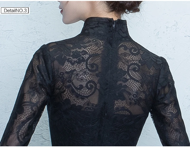 Осенняя мода Кружева vestido de festa молния черный высокий вырез длинное вечернее платье невесты вечерние сексуальные платья с коротким рукавом выпускного вечера