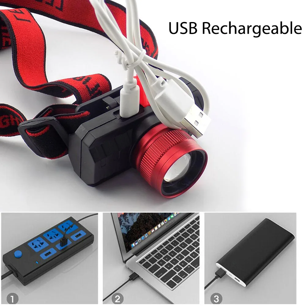 USB Перезаряжаемый Q5 налобный фонарь, бегущий головной светильник, светильник с зумом, наружные фонарики, высокая мощная фронтальная вспышка, светильник светодиодный, регулируемый