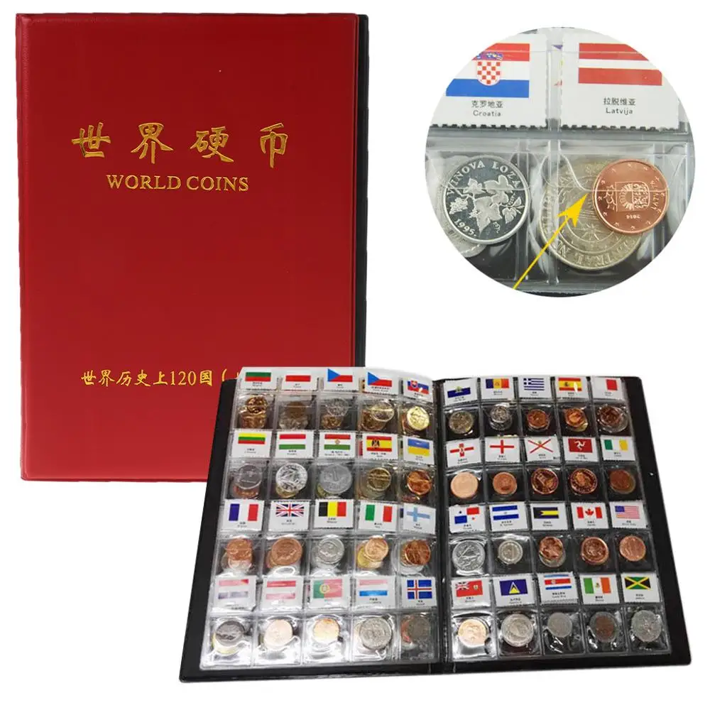 

Collection 120 Countries Regions Coins Storage Books World Currency With Flags M17F
