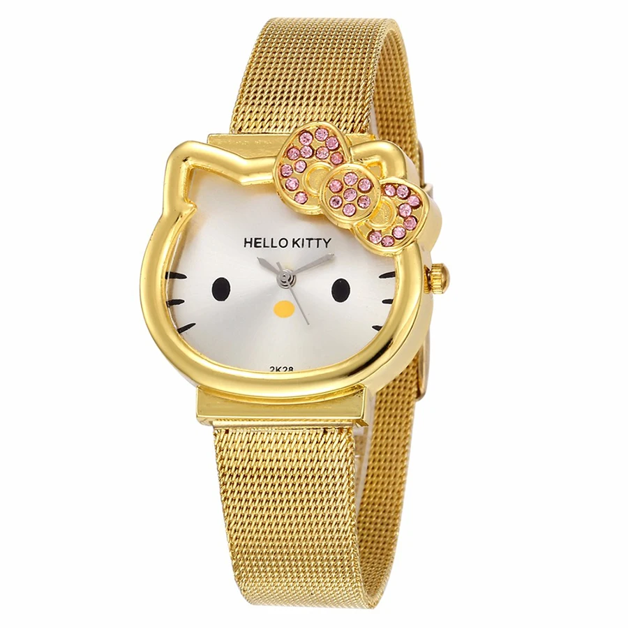 Cat Quartz Hello Kitty Watch Women Luxury Fashion Lady Girl 2018 New Silver Mesh Steel Band Cute Wristwatch Crystal Hour Gold