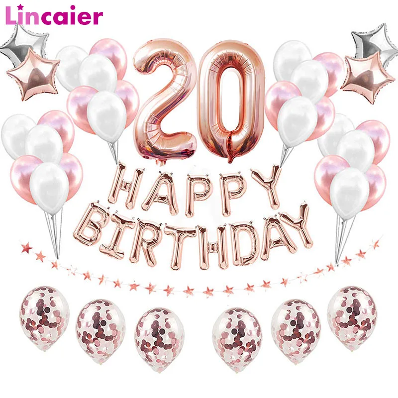 38pcs 32inch Happy 20 Birthday Foil Balloons Rose Gold Blue Pink Number 20th Years Old Adult Party Decorations Man Woman Supplie | Дом и сад