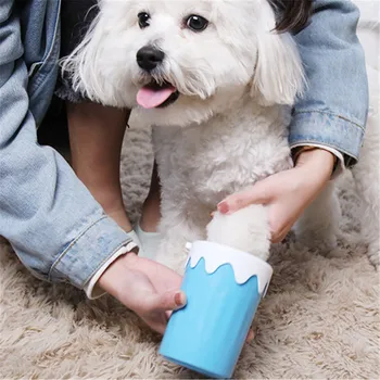

Dog Paw Cleaner Cup Portable Pet Foot Washer Cup Cute Ice Cream Design Silicone Brush 360-Degreed Foot Washing Cup Cleaning Tool