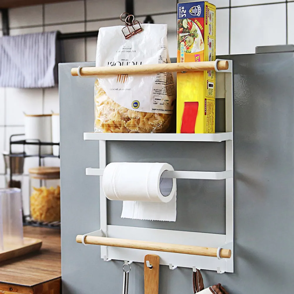 

Metal Kitchen Rack Magnetic Fridge Organizer Spice Rack Paper Towel Roll Holder Storage Shelf TP899