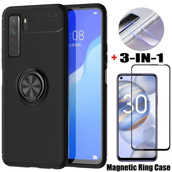 

3-in-1, Phone Cases + Glass for Honor 30 S Huawei P30 Lite Magnetic Ring Silicone Cover P 30 Lite Huawei Honor30S Case Honor 30S