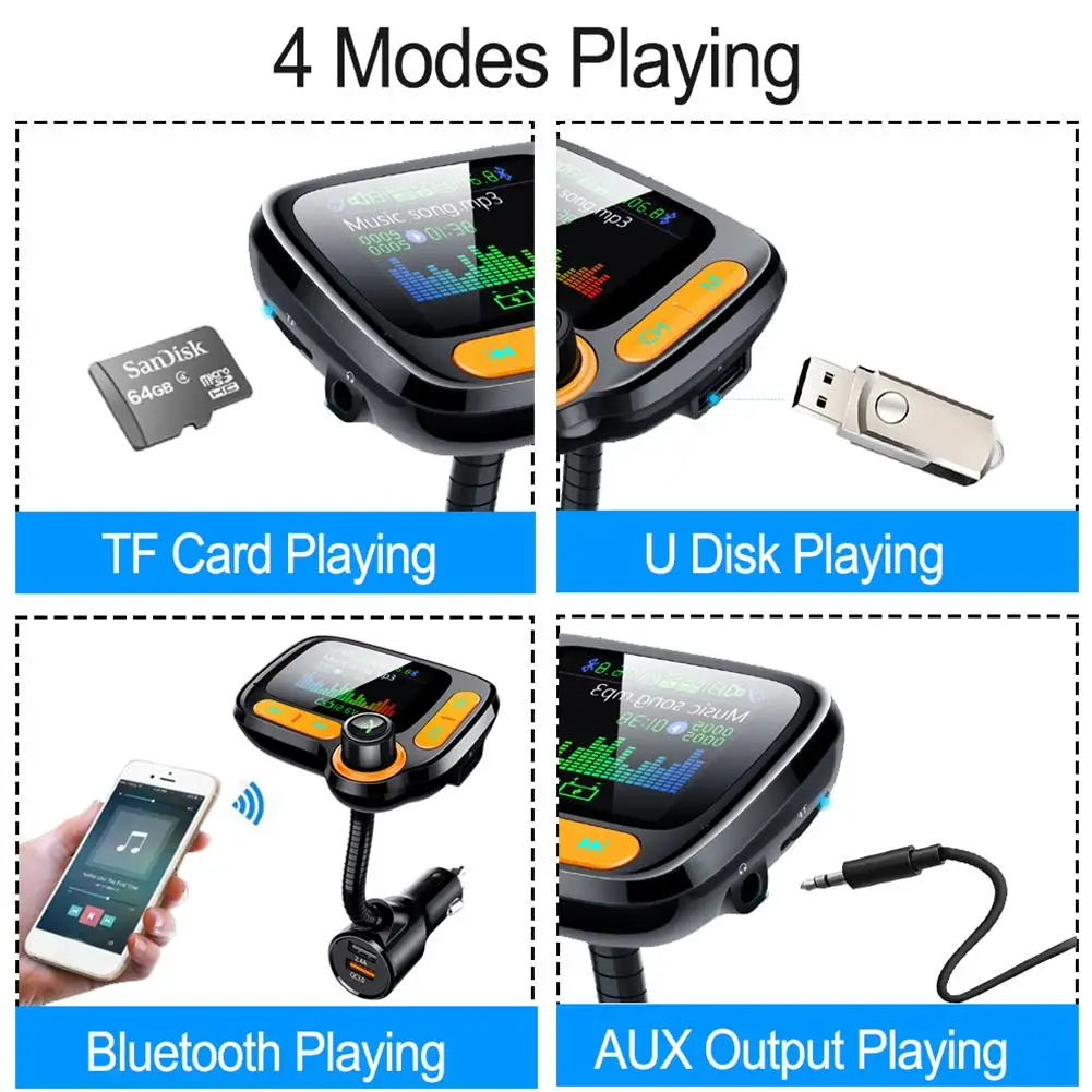 Fm-передатчик модулятор Bluetooth 5,0 MP3 плеер автомобильный комплект громкой связи fm-передатчик QC3.0 быстрое зарядное устройство TF AUX аудио приемник