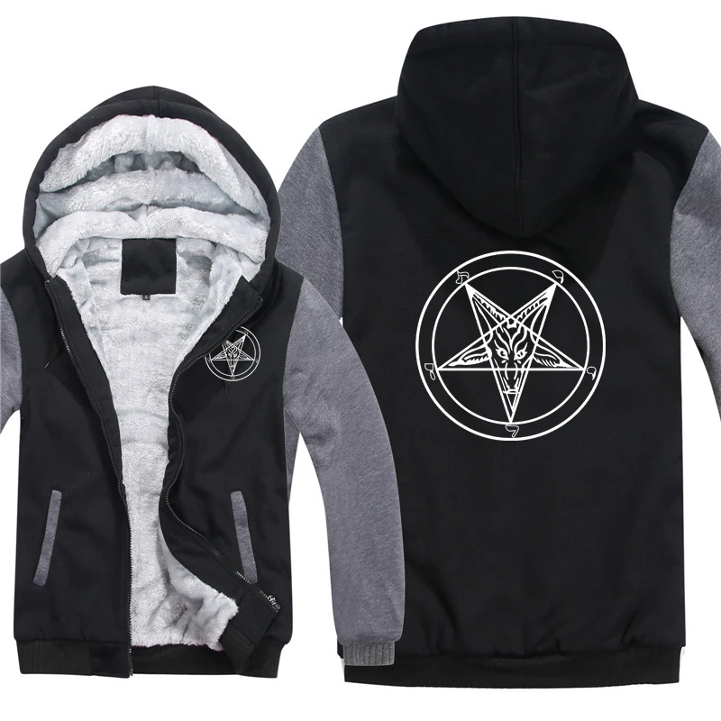 Pentagram 후드 티 남성 쿨 코트 Thicken Church of Satan Baphomet Knights Templar Pentagram 스웨트 Mans Jacket Hoody