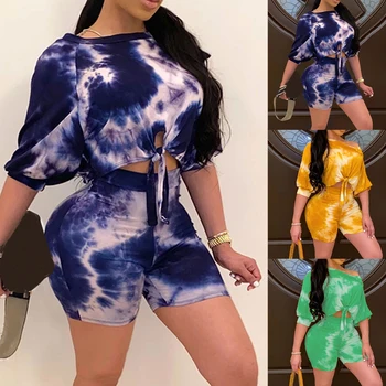 

Women Sexy Print Sports Set Beach Style Fashion Tie Dye Print Summer 2 Piece Set Women Suits Casual Sexy Tight Shorts Outfit