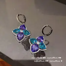  Bright starry purple rhinestone necklace 18K gold-plated water drop full zircon necklace sparkling choker earring set 