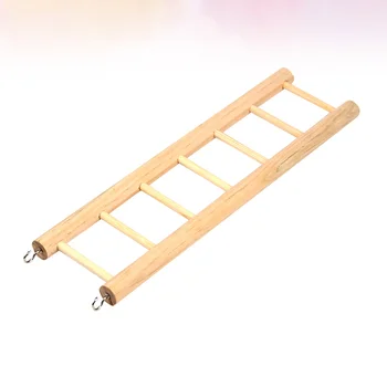 

2 Pcs Parrot Bird Wooden Ladder Straight Squirrel Hamster Climbing Ladder Funny Small Pet Playing Toy with Double Hooks (Beige)