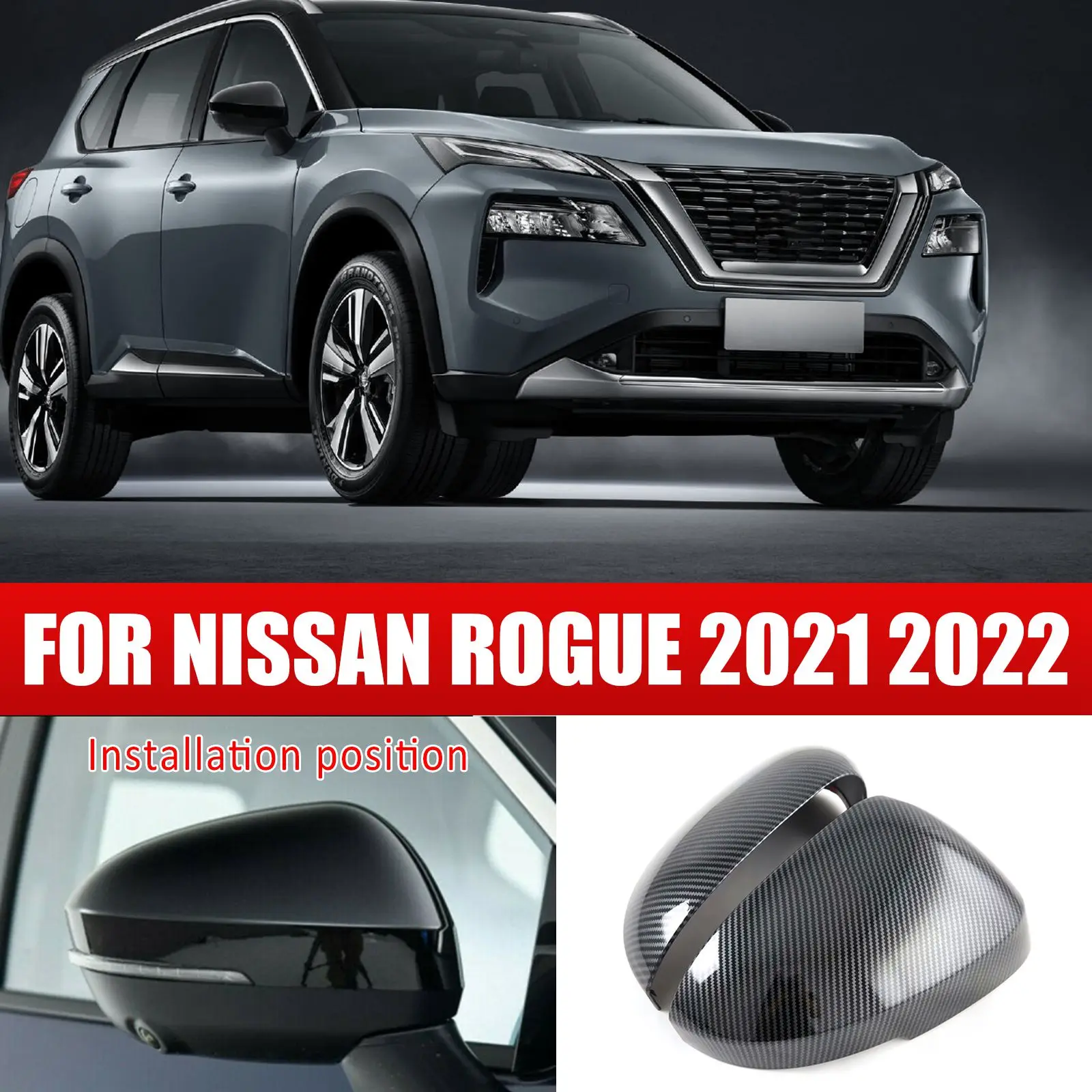 

For Nissan Rogue 2021 2022 Carbon Fiber 2X Side Rearview Mirror Decor Cover Trim