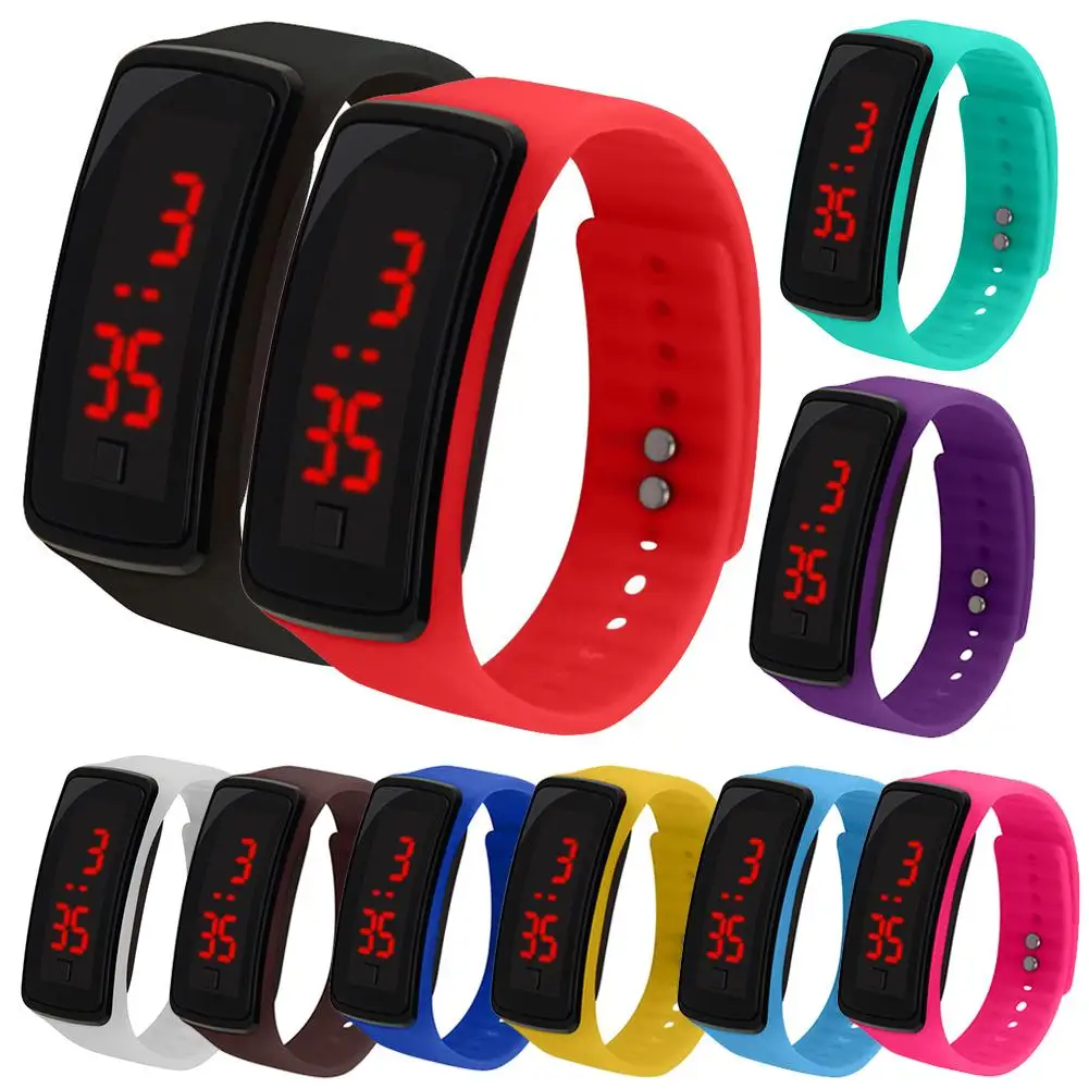 

Fashion Electronic Colorful Kids Silicone Candy Color Adjustable Band LED Screen Electronic Digital Wrist Watch Bracelet