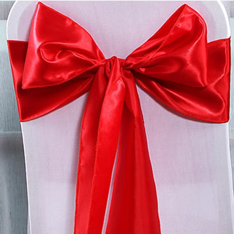 Red 50Pcs/Lot Wedding Chair Sashes Satin Fabric Bow Tie Ribbon Band Event Party Chair Cover Sashes Banquet Hotel Chair Sashes Decor - Цвет: Red
