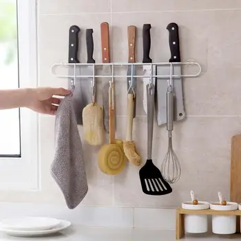 

Iron Wall Mounted Kitchen Storage Shelf Rack Knife Block with Hooks Hangers Kitchen Utensils Organizer Towel Knife Holder