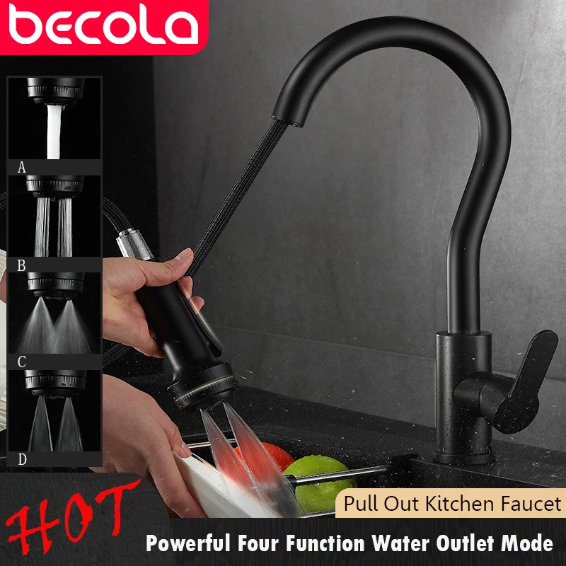 Rubinetto Da Cucina In Nichel Spazzolato Monoforo Estraibile Beccuccio Lavello Da Cucina Miscelatore Stream Spruzzatore Testa Cromo/Nero Miscelatore