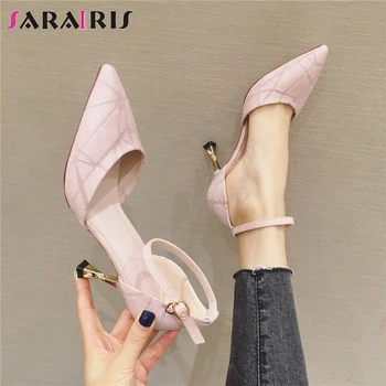 

SARAIRIS Fashion New Female Pointed Toe Black Party Dress Sandals High Heel Sexy Ankle Strap Sandals Women Summer Shoes Woman