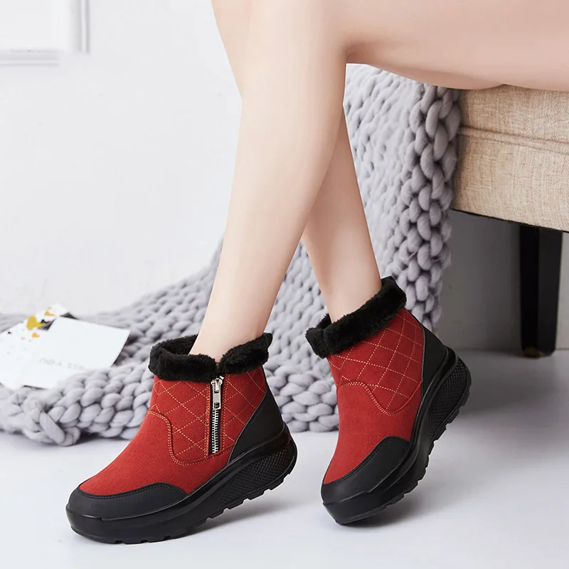 Women Shoes Winter Warm Snow Boots Plush Inside Ankle Boots Zip Platform Casual Sneakers Wedges Casual Shoes Botas Mujer