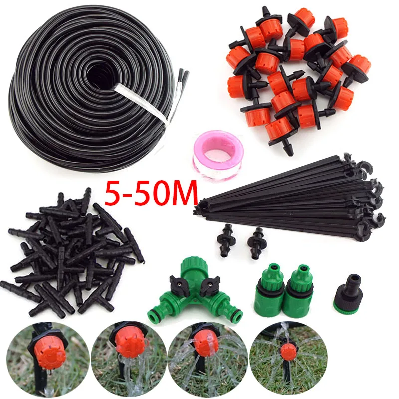 5-50M Garden watering Drip Irrigation Spray Nozzle Kit Micro sprinklers system 4/7mm hose plant veg Water irrigazione Set | Дом и сад