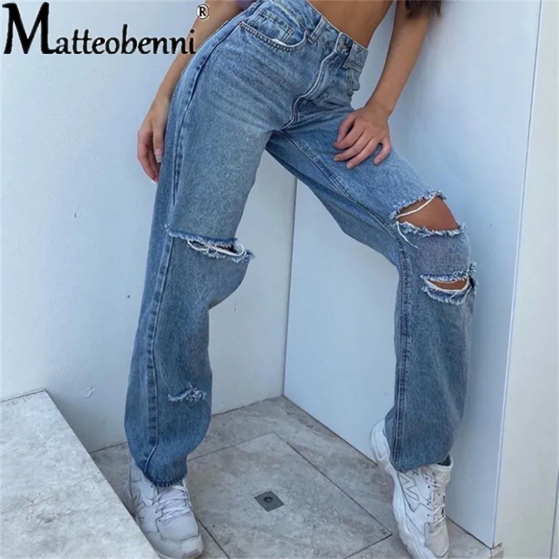 2021 New Ladies Summer Denim Solid Color High Waist Loose Fashion Jeans Casual Straight Korean Streetwear Retro Denim Trousers